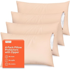 Ultra Soft Pillow Protectors with Zipper – Queen Size – Set of 4 – White(Beige)