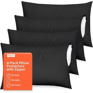 Ultra Soft Pillow Protectors with Zipper – Queen Size – Set of 4 – White(Black)