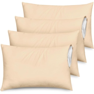 Ultra Soft Pillow Protectors with Zipper – Queen Size – Set of 4 – White(Creamy)