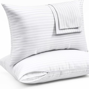 Ultra Soft Pillow Protectors with Zipper – Queen Size – Set of 4 – White(Dark White)